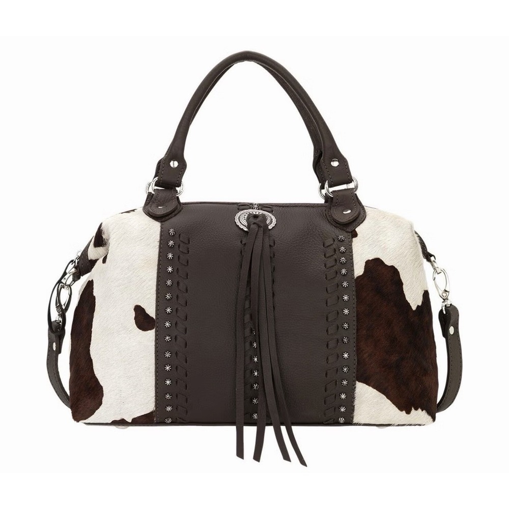 American West Chocolate Cow Town Large Convertible Zip Purse Satchel Western New